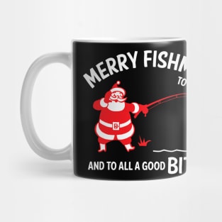 Merry Fishmas to All Good Bite Christmas Fishing Santa Mug